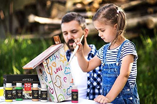 Arteza Pintura acrílica para manualidades en exteriores | Caja de 20 frascos de 59 ml | 20 colores | Pinturas acrílicas de exterior para piedra, madera, tela, cuero, papel, lienzos y pinturas murales