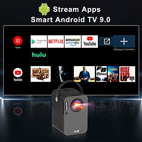 Artlii Play Proyector Android TV 9.0, Smart Portátil WiFi Bluetooth Proyector , Soporte AC-3, Corrección Keystone 4D de ± 45 ° y Zoom