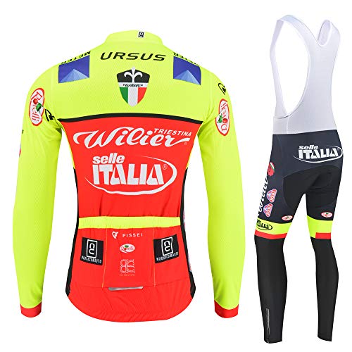 ASHBEIK Maillot Ciclismo Invierno Hombre, Maillot Ciclismo Polar Térmico de Manga Larga y 5D Pantalón de Ciclismo Acolchado Grueso Traje de Ciclismo Jegging para Bicicleta de Carrera