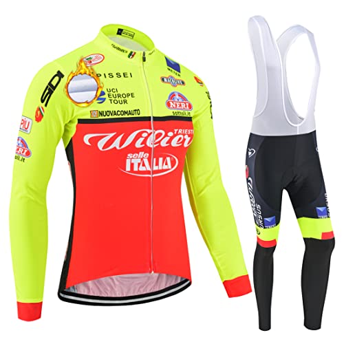 ASHBEIK Maillot Ciclismo Invierno Hombre, Maillot Ciclismo Polar Térmico de Manga Larga y 5D Pantalón de Ciclismo Acolchado Grueso Traje de Ciclismo Jegging para Bicicleta de Carrera