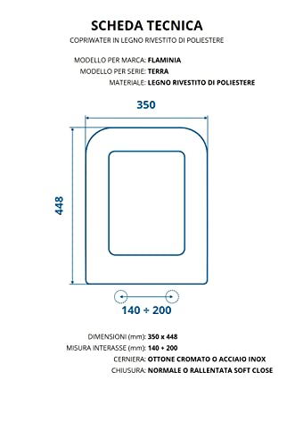 Asiento de inodoro diseñado para FLAMINIA TERRA madera poliéster de alta calidad con cremallera inoxidable - Color: blanco - Cierre: normal