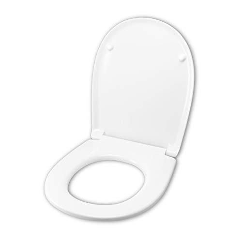 Asiento de inodoro para Duravit Dune Terra/suspendido termoestable, blanco, bisagra de acero inoxidable normal o ralentizado Soft Close – Bisagra/cierre: lento (cierre suave)