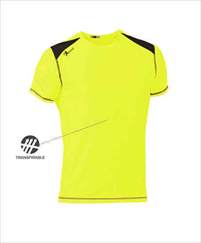 ASIOKA 182/17 Camiseta técnica combinada Unisex para Adultos de m/Corta, Amarillo flúor/Marengo, XXL