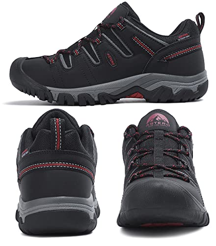 ASTERO Zapatillas Trekking Hombre Zapatos Senderismo Transpirable Bajos Botas de Montaña Antideslizantes AL Aire Libre Sneakers Apto Todas Estaciones Tamaño 41-46(Negro Puro, Numeric 44)