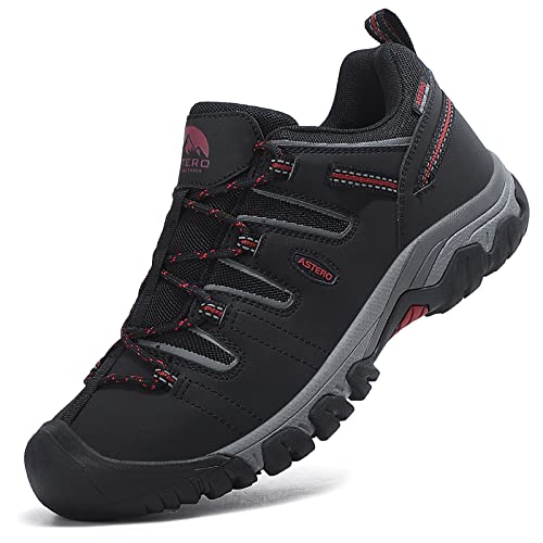 ASTERO Zapatillas Trekking Hombre Zapatos Senderismo Transpirable Bajos Botas de Montaña Antideslizantes AL Aire Libre Sneakers Apto Todas Estaciones Tamaño 41-46(Negro Puro, Numeric 44)