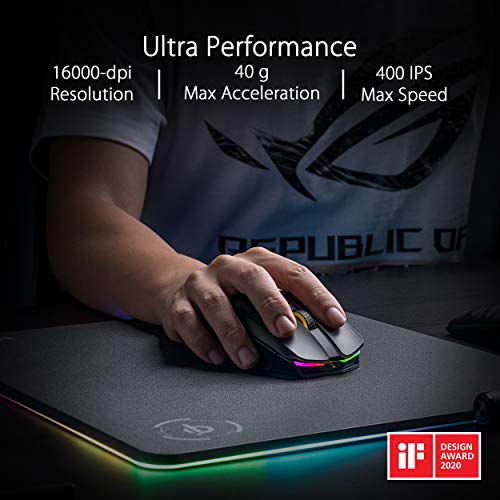 ASUS ROG Chakram - Ratón inalámbrico RGB de Gaming (Carga Qi, Joystick programable, Tres Modos de conexión, Cable, 2,4 GHz, Bluetooth, Sensor avanzado de 16000 dpi, Aura Sync) Negro