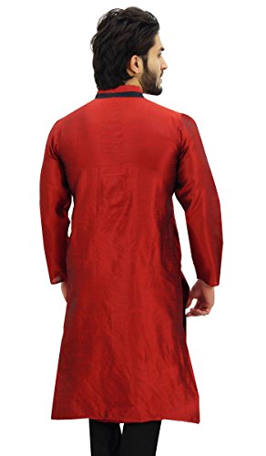 Atasi Camisa de Estilo Bollywood Etnica Long Kurta Maroon Dupion de Los Hombres de -XXX-Large
