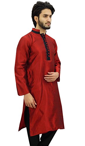 Atasi Camisa de Estilo Bollywood Etnica Long Kurta Maroon Dupion de Los Hombres de -XXX-Large