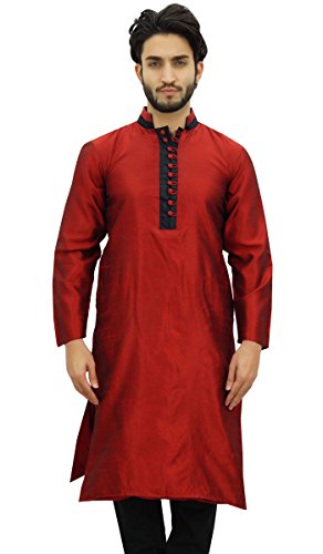 Atasi Camisa de Estilo Bollywood Etnica Long Kurta Maroon Dupion de Los Hombres de -XXX-Large