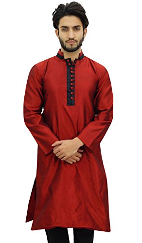 Atasi Camisa de Estilo Bollywood Etnica Long Kurta Maroon Dupion de Los Hombres de -XXX-Large