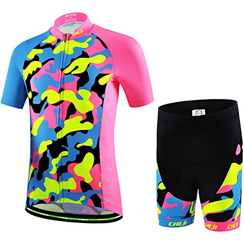 Ateid - Maillot de ciclismo para niños, manga corta, con pantalón, color Tarnung Rosa, tamaño 116