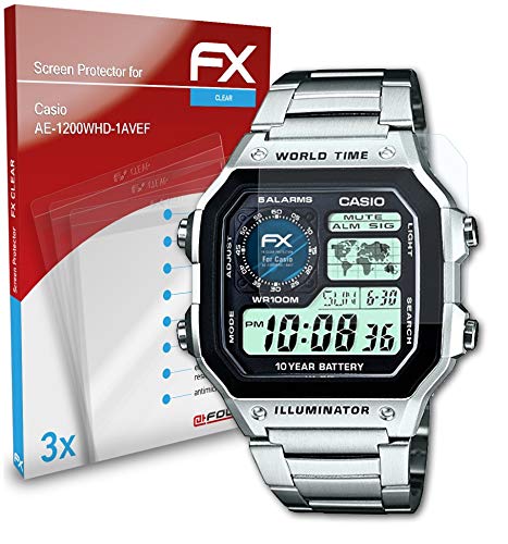 atFoliX Lámina Protectora de Pantalla Compatible con Casio AE-1200WHD-1AVEF Película Protectora, Ultra Transparente FX Lámina Protectora (3X)