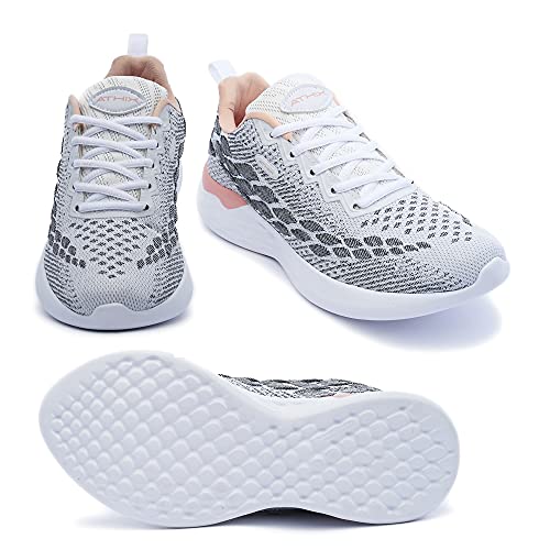 ATHIX Progressive Flexy - Zapatillas de Correr para Mujer, Blanco (Blanco, Gris,Coral), 39 EU - Zapatillas Deportivas, cómodas y Transpirables