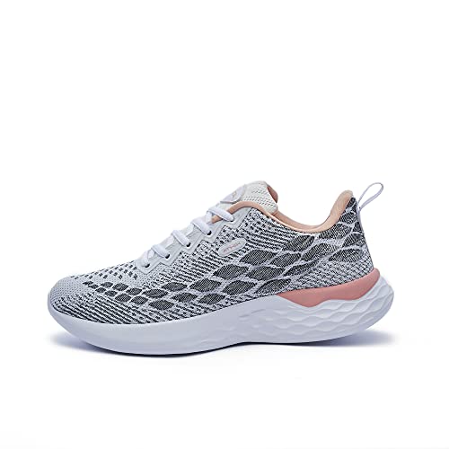 ATHIX Progressive Flexy - Zapatillas de Correr para Mujer, Blanco (Blanco, Gris,Coral), 39 EU - Zapatillas Deportivas, cómodas y Transpirables