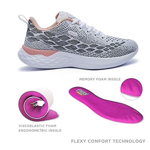 ATHIX Progressive Flexy - Zapatillas de Correr para Mujer, Blanco (Blanco, Gris,Coral), 39 EU - Zapatillas Deportivas, cómodas y Transpirables
