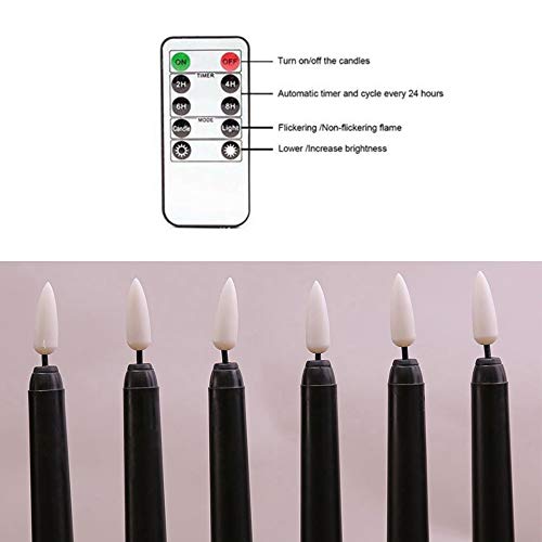 ATING 6 velas LED cónicas con diseño de concha negra, mando a distancia blanco cálido, funciona con pilas, para decoración de fiestas en el hogar