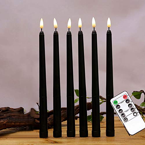 ATING 6 velas LED cónicas con diseño de concha negra, mando a distancia blanco cálido, funciona con pilas, para decoración de fiestas en el hogar