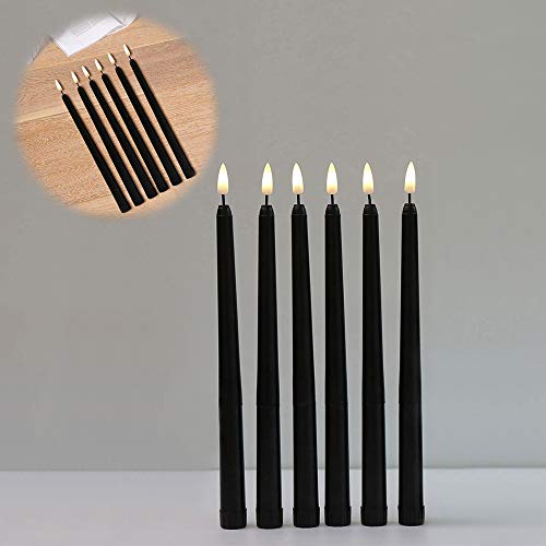 ATING 6 velas LED cónicas con diseño de concha negra, mando a distancia blanco cálido, funciona con pilas, para decoración de fiestas en el hogar