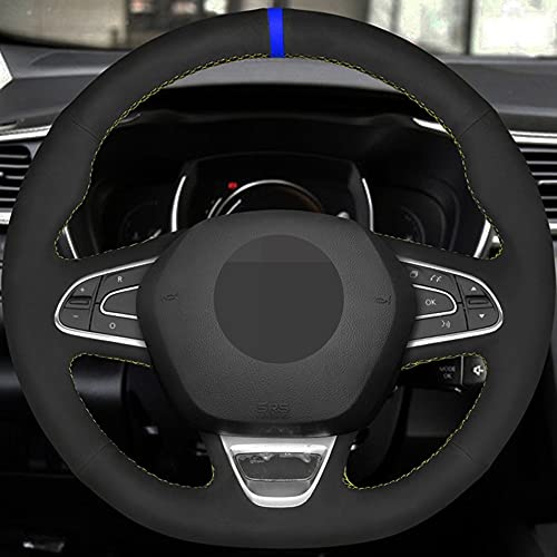 ATLBCDF cubierta de volante de coche Diy gamuza de cuero negro, para Renault Kadjar Koleos Megane Talisman Scenic Espace 2015-2018   hilo blanco