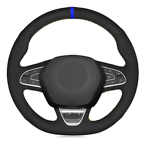 ATLBCDF cubierta de volante de coche Diy gamuza de cuero negro, para Renault Kadjar Koleos Megane Talisman Scenic Espace 2015-2018   hilo blanco