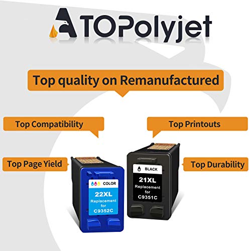 ATOPolyjet - Cartuchos de Tinta remanufacturados para HP 21, 22, XL, 21XL, 22XL HP Deskjet 3910 3920 3930 PSC 1401 1402 1403 1406 OfficeJet 4315 5600 5610 FAX 1250 318180 0 PSC 1 401 (Negro, Color)