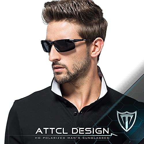 ATTCL Hombre Gafas De Sol Deportes Polarizado Súper Ligero Al-Mg Marco De Metal 8177 Black