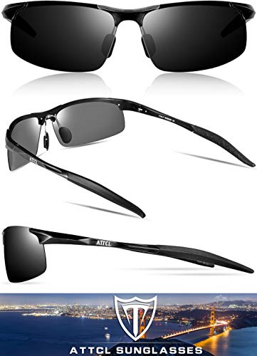 ATTCL Hombre Gafas De Sol Deportes Polarizado Súper Ligero Al-Mg Marco De Metal 8177 Black