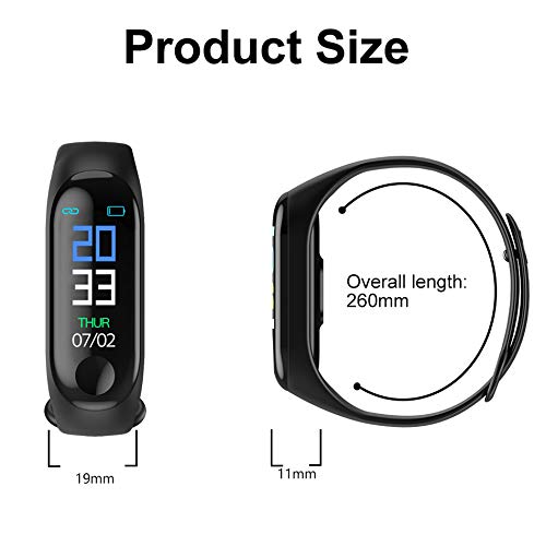 Aubess Pulsera Inteligente Fitness Tracker, M3, Pantalla táctil de Color, Impermeable, IP67, GPS, Monitor de sueño, frecuencia cardíaca, presión Arterial, para Mujeres y Hombres, 0.15, Color Negro