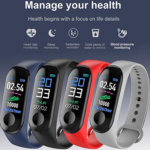 Aubess Pulsera Inteligente Fitness Tracker, M3, Pantalla táctil de Color, Impermeable, IP67, GPS, Monitor de sueño, frecuencia cardíaca, presión Arterial, para Mujeres y Hombres, 0.15, Color Negro