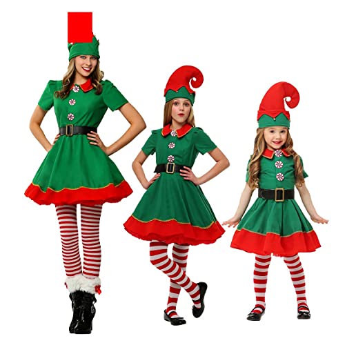 AudMsier Ropa Festiva De Elfo, Conjunto De Sombrero De Elfo, Camisa, Pantalones, Vestido, Carnaval De Navidad, Cosplay, Hombre, Mujer, Adulto (Mujer, XS)