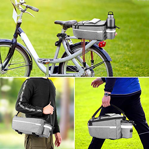 Augot Bolsa Trasera para Bicicleta, Bolsa de Maletero de Bicicleta 10L, Bolsa Asiento Trasero de Bicicleta para Portaequipajes, Portaequipajes Trasero Impermeable para Bicicleta Bolsas Aislantes,Gris