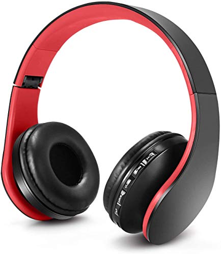 Auriculares Bluetooth para niños, Auriculares Plegable para niños con Volumen Limitado, niñas y niños, Auriculares Ajustable y Plegable con micrófono-Rojo Negro