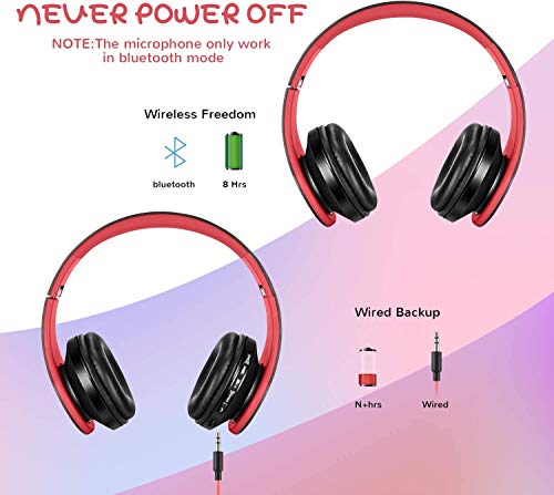 Auriculares Bluetooth para niños, Auriculares Plegable para niños con Volumen Limitado, niñas y niños, Auriculares Ajustable y Plegable con micrófono-Rojo Negro