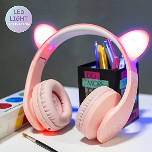 Auriculares Bluetooth para niños, PowerLocus Auriculares Inalámbricos Bluetooth de Diadema, Cascos Bluetooth con Micrófono para niñas y niños con 85DB Volumen Limitado, Auriculares Plegable, Ajustable