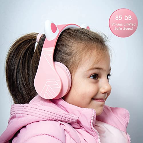 Auriculares Bluetooth para niños, PowerLocus Auriculares Inalámbricos Bluetooth de Diadema, Cascos Bluetooth con Micrófono para niñas y niños con 85DB Volumen Limitado, Auriculares Plegable, Ajustable