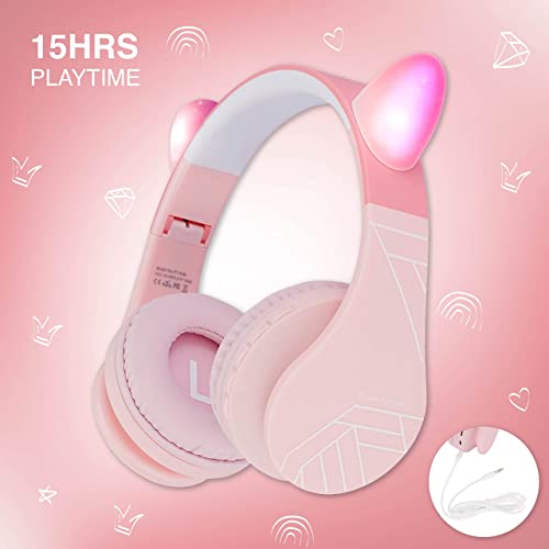 Auriculares Bluetooth para niños, PowerLocus Auriculares Inalámbricos Bluetooth de Diadema, Cascos Bluetooth con Micrófono para niñas y niños con 85DB Volumen Limitado, Auriculares Plegable, Ajustable