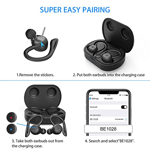 Auriculares deportivos intrauditivos APEKX True Wireless Bluetooth 5.1 deportivos, sonido estéreo impermeable IPX7, con micrófono incorporados para entrenamientos de gimnasio (negro)