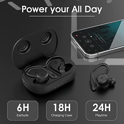 Auriculares deportivos intrauditivos APEKX True Wireless Bluetooth 5.1 deportivos, sonido estéreo impermeable IPX7, con micrófono incorporados para entrenamientos de gimnasio (negro)