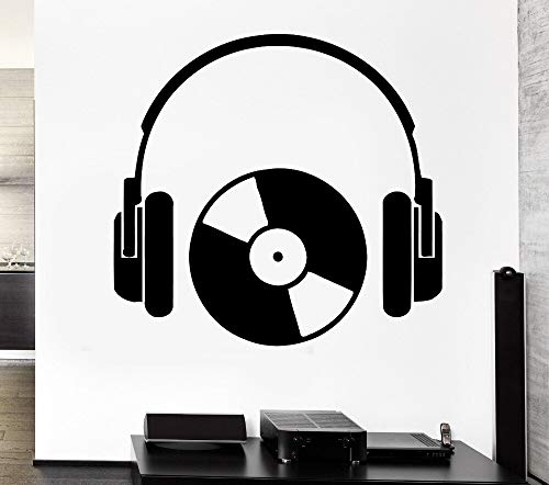Auriculares estilo Hip Hop Serie de música Etiqueta de la pared Cool Rock Headphone con CD Art Design Wall Mural Decal Art A8 56x89cm