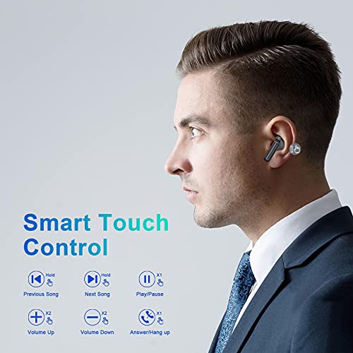 Auriculares inalámbricos 5.1, Mini Auriculares Bluetooth 24 Horas Control In-Ear Auriculares Deportivos Sonido Estéreo Reproducción Táctil IPX7 Impermeables Wirless Earbuds con USB-C Caja de Carga