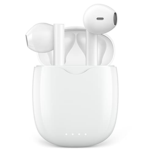 Auriculares Inalámbricos AOVOCE Cascos Bluetooth 5.1 con micrófono HiFi Control Táctil IPX5 Impermeable 30 Hora USB-C para iPhone Huawei Xiaomi Samsung Android(Blanco)