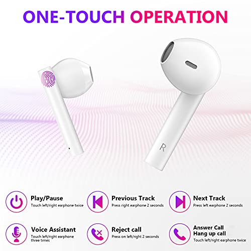 Auriculares Inalámbricos AOVOCE Cascos Bluetooth 5.1 con micrófono HiFi Control Táctil IPX5 Impermeable 30 Hora USB-C para iPhone Huawei Xiaomi Samsung Android(Blanco)