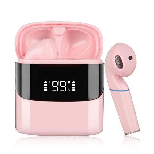 Auriculares inalambricos Bluetooth tactil,Sendowtek Control táctil del micrófono es Resistente al Agua y se Carga rápidamente.Auriculares con microfono Rosa