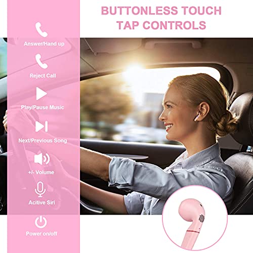 Auriculares inalambricos Bluetooth tactil,Sendowtek Control táctil del micrófono es Resistente al Agua y se Carga rápidamente.Auriculares con microfono Rosa