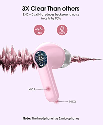 Auriculares Inalambricos, Cascos Inalambricos Bluetooth 5.1, Estéreo de HiFi, 40 Horas de Reproducción, Auriculares Bluetooth IPX7 Impermeable, Control Táctil (Rosa)