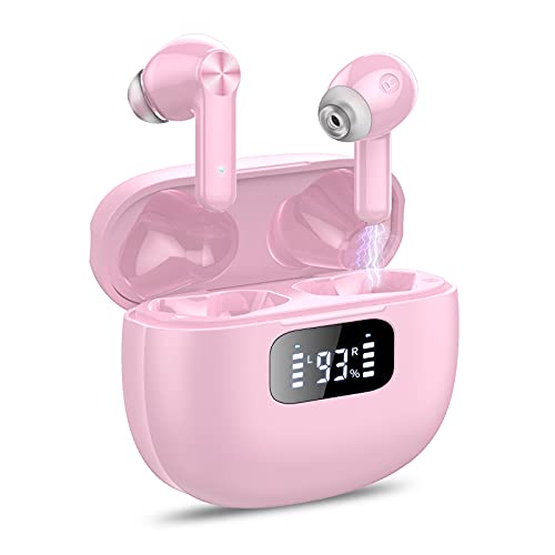Auriculares Inalambricos, Cascos Inalambricos Bluetooth 5.1, Estéreo de HiFi, 40 Horas de Reproducción, Auriculares Bluetooth IPX7 Impermeable, Control Táctil (Rosa)