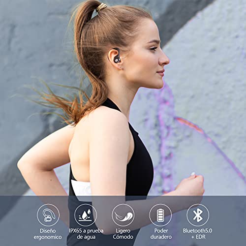 Auriculares Inalambricos Deportivos,Auriculares Bluetooth 5.0 con IPX65 Impermeable con Sonido HiFi estéreo 6D para Entrenamiento,Trabajo,Correr