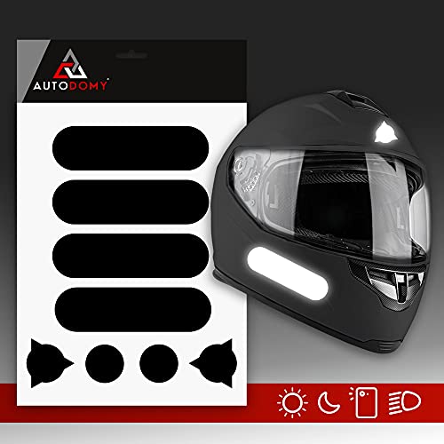 Autodomy Pegatinas Reflectantes Casco Moto Moteros Moteras Pack 8 Unidades para Moto Diseño Racing (Negro Reflectante)