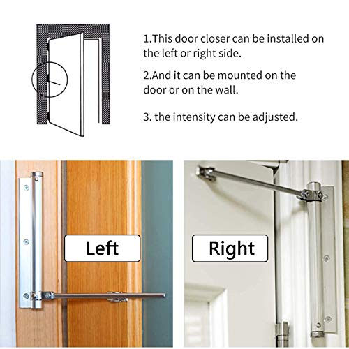 Automático Cierres Muelle Universal Cierrapuertas Incombustibles Luz de Puerta Cierrapuertas de Aleación de Aluminio Fuerza Ajustable Cierre Máx de 80 kg Cierrapuertas De Aluminio Ajustable Comercial