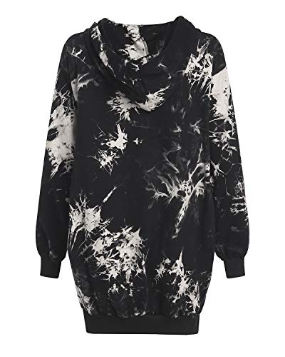 Auxo Mujer Sudadera con Capucha Talla Grande Sudadera Vestido Manga Larga Casual Tie Dye Hoodie Jersey Larga Moda Tie Dye Negro S